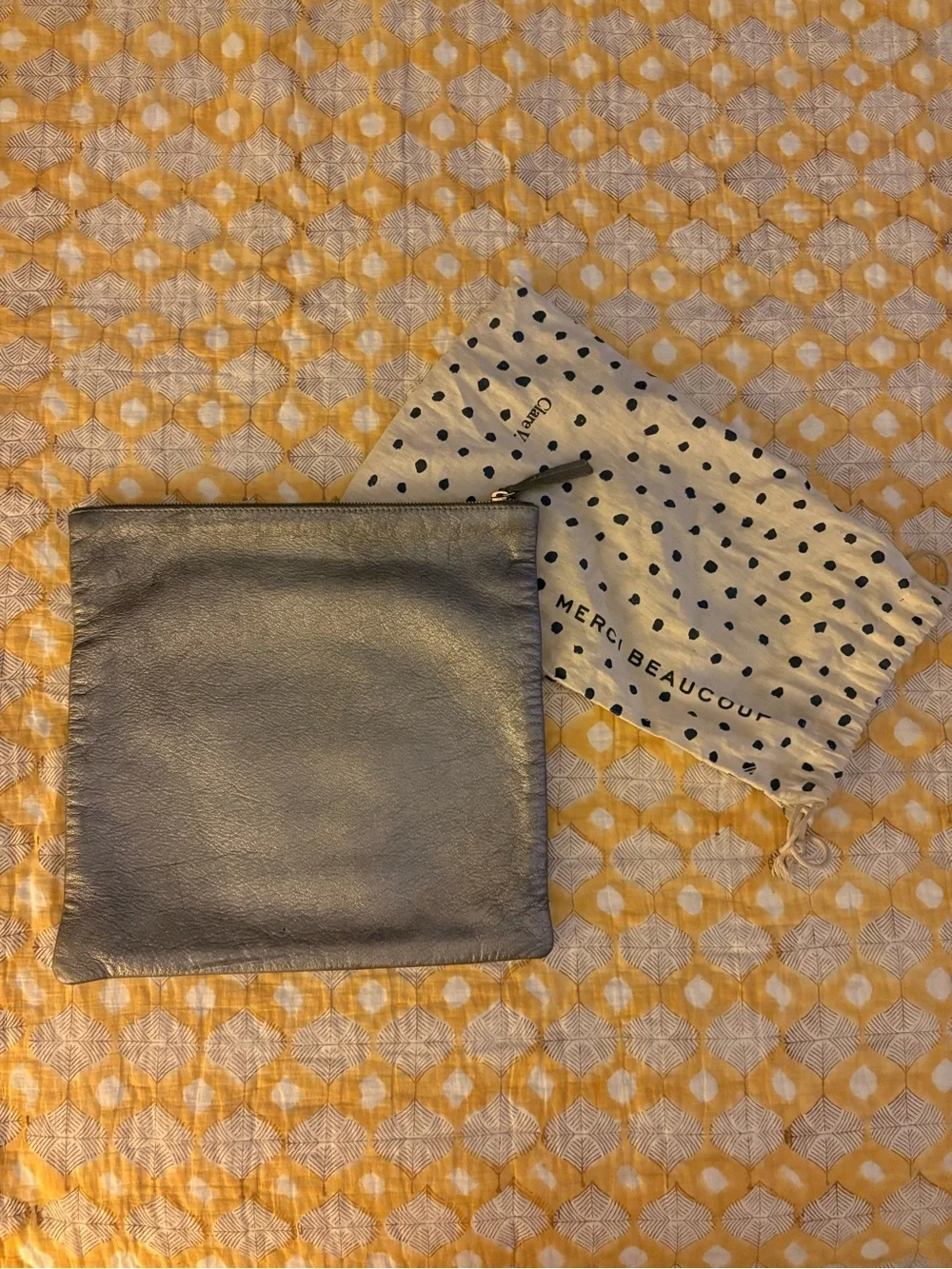 Clare V Gunmetal Textured Leather Foldover Clutch